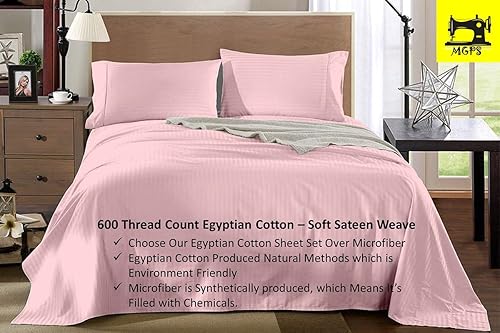 True Luxury - Sábanas tamaño Queen, 100% algodón egipcio de 600 hilos, juego de sábanas de 4 piezas, hilos de fibra larga de una sola capa, tejido