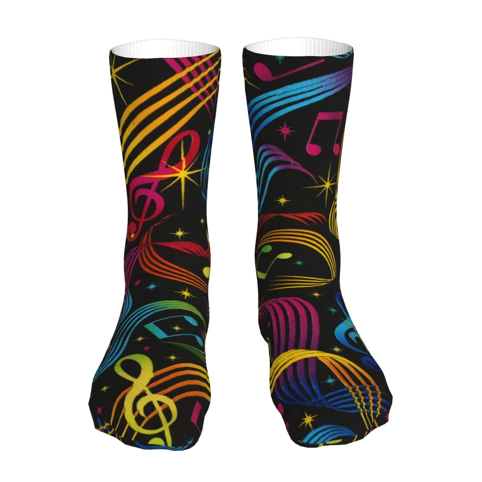 Oudrspo Color Music Notes Socks Women Crew Sock Thick Stockings Moisture Socks Compression Running Sock 16 Inches