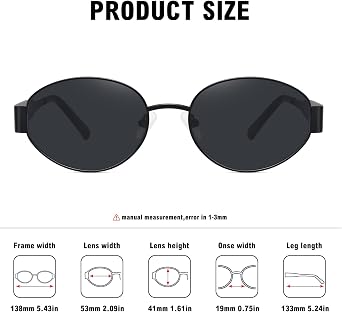 WOWSUN Trendy Oval Sunglasses for Women Metal Small Retro Classic Shades UV400 Protection