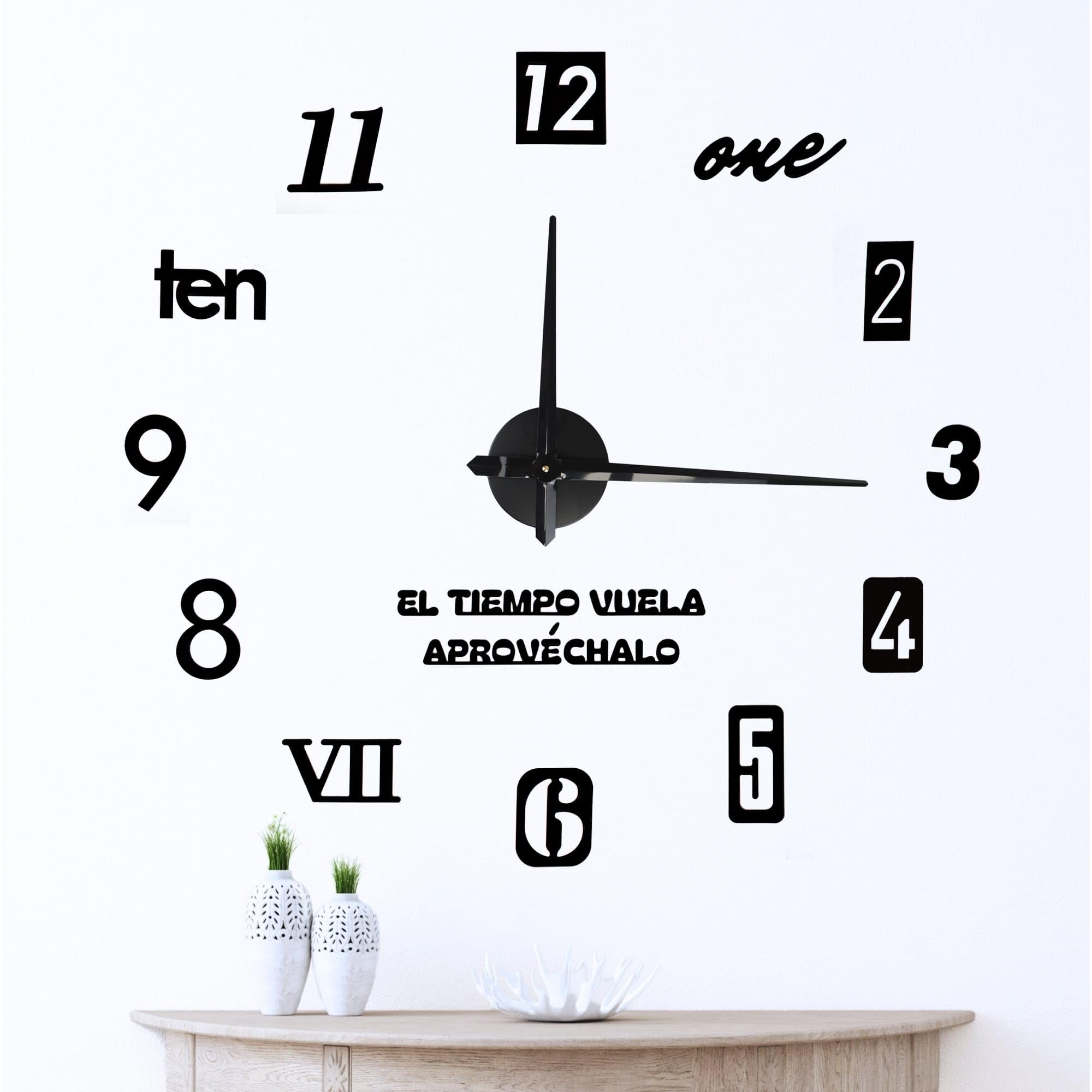 ELTI SHOP Reloj de Cocina y Salon De Pared 3D DIY :Estilo Moderno y Precisión para tu Hogar, No Puede Faltar En El Comedor y Oficina, Tamaño 60/110 cm, Super silencioso y preciso.NO Incluye Pila
