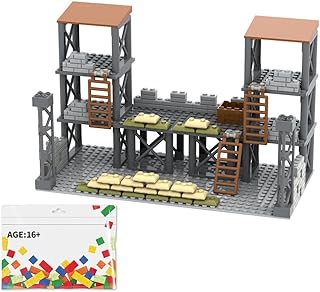Aetheria Military Scene Outpost Tower Modular Buildings Set, WW2 Military Architecture Building Block Weapons Pack Compatible with Lego Mini Figures