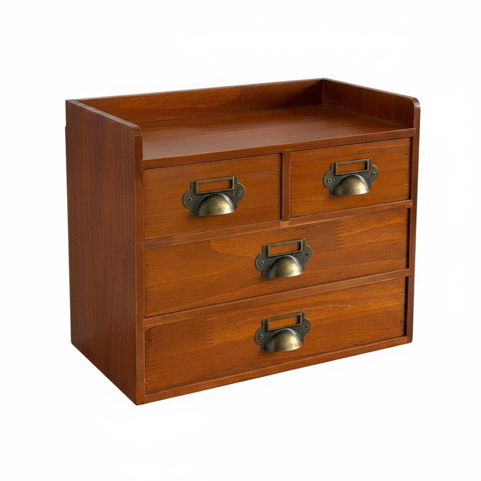 Retro Wooden Desk Organizer Natural Wood 3-Drawer Storage Chest Space-Saving Wooden Drawer Cabinet For Desktop, Vanity, Shell Handle|Boxes-image-33