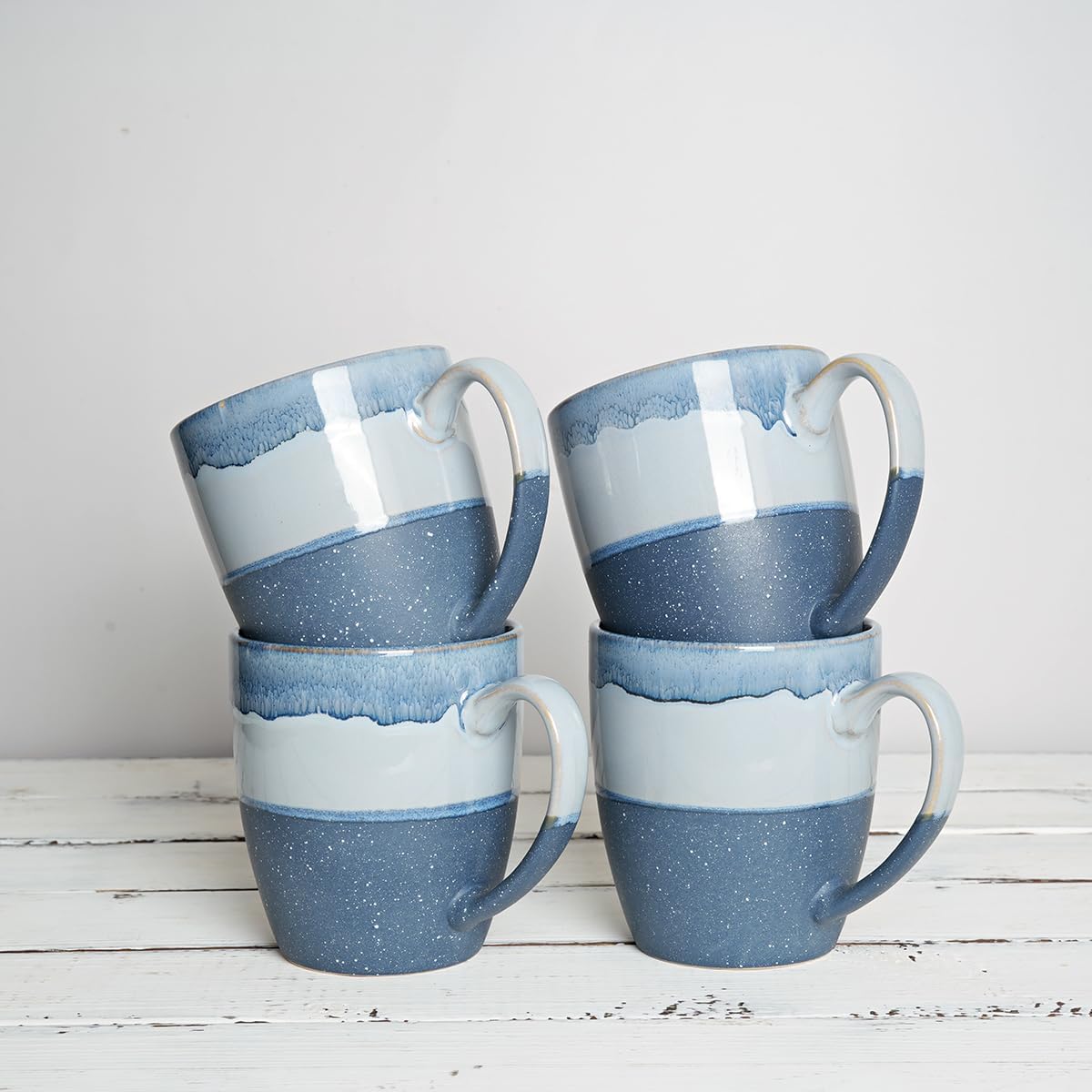 Bosmarlin Ceramic Coffee Mug Set of 4, 17 Oz, Blue Coffee Cups with Big Handle, Microwave Safe, Unique Reactive Glaze - Image 7