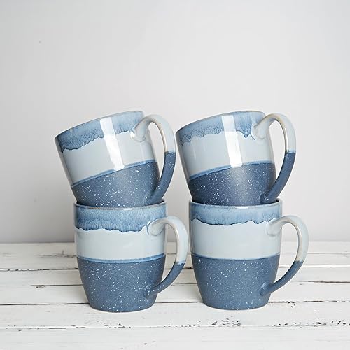 Miniatura 6 de Bosmarlin Juego de 4 tazas de café de cerámica, 17 onzas, tazas de café azules con mango grande, aptas para microondas, esmalte reactivo único