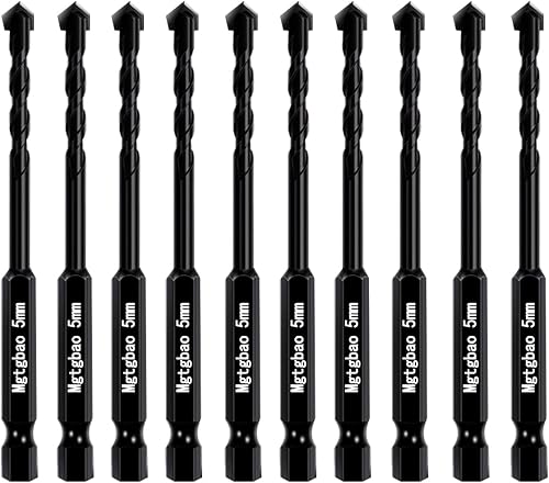 10PC 5MM Black Concrete Drill Bit Set, Mgtgbao Masonry Drill Bits for Tile,Brick, Plastic and Wood,Tungsten Carbide Tip Best for Wall Mirror and Ceramic Tile on Concrete and Brick Wall
