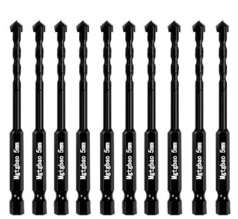 10PC 5MM Black Concrete Drill Bit Set, Mgtgbao Masonry Drill Bits for Tile,Brick, Plastic and Wood,Tungsten Carbide Tip Best for Wall Mirror and Ceramic Tile on Concrete and Brick Wall