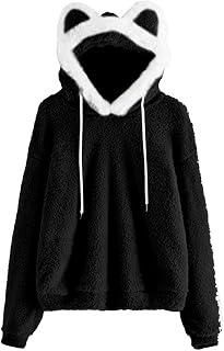 Teen Girls Hoodies Cat Ear Hooded Fuzzy Sweater Coats Long Sleeve Fleece Pullover Sherpa Sweaters Plush Outwear Top