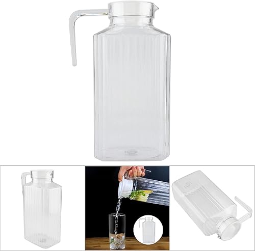 Miniatura 6 de Jarra acrílica, 60.9 fl oz63 onzas, botella de jugo transparente de acrílico a rayas, jarra de jugo frío con tapa, botella de agua fría para jugo