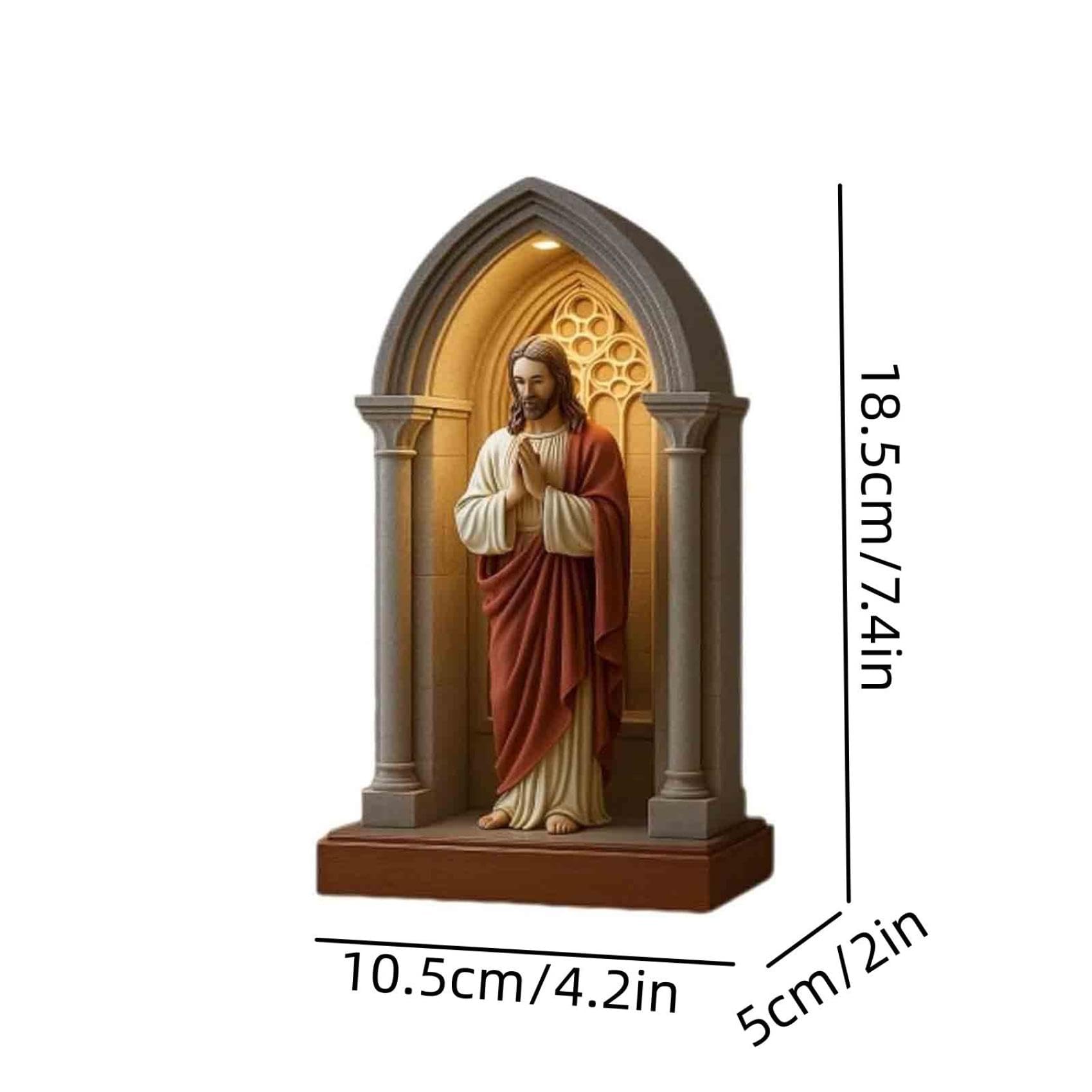 Statua di Gesù, lampada da preghiera a LED, immagine elegante e sacra del Sacro Cuore di Gesù, statua di illuminazione di nicchia in stile gotico, decorazione della lampada religiosa della casa. (Gesù