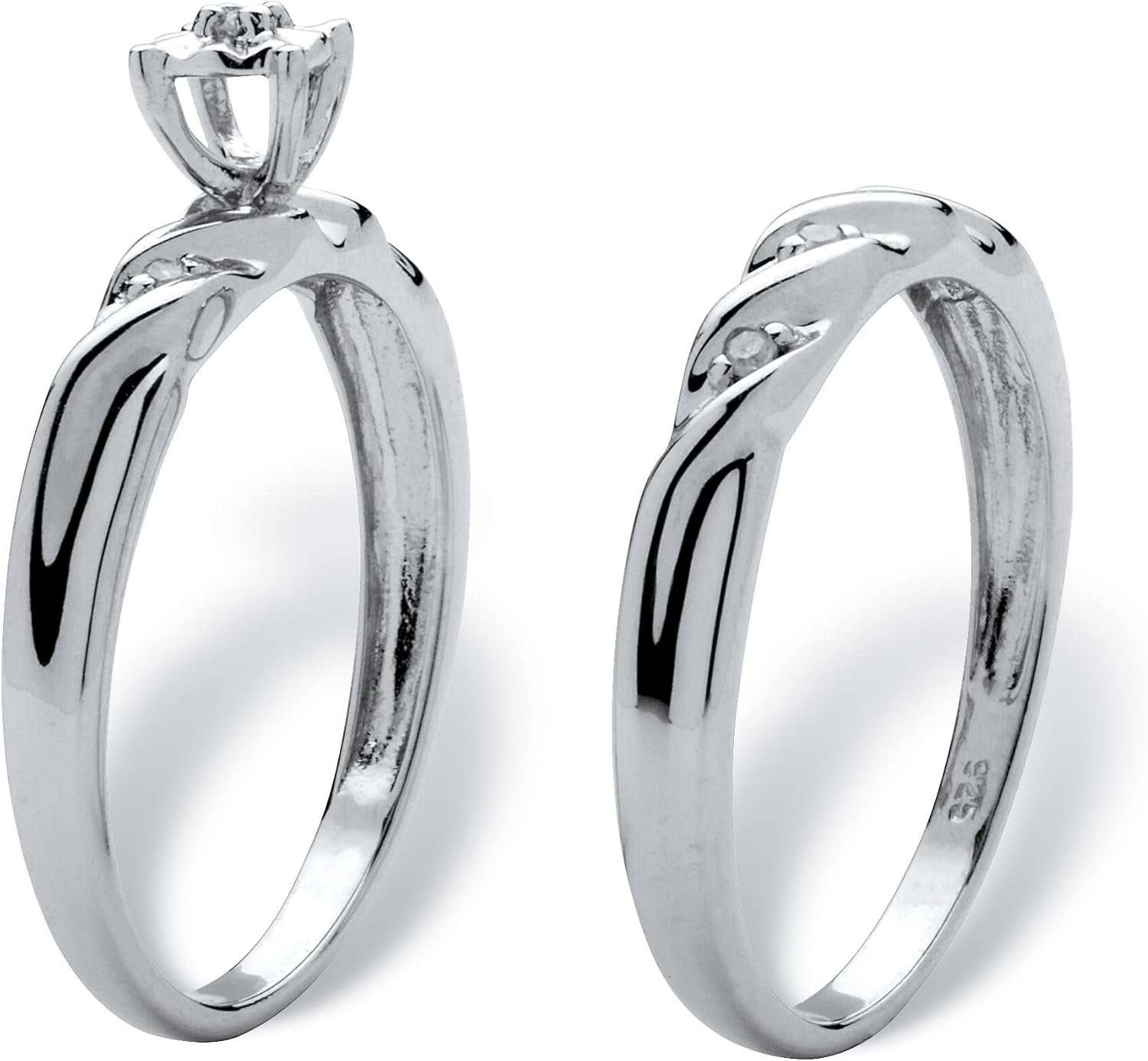 Platinum over Sterling Silver Genuine Diamond Accent Bridal Ring Set