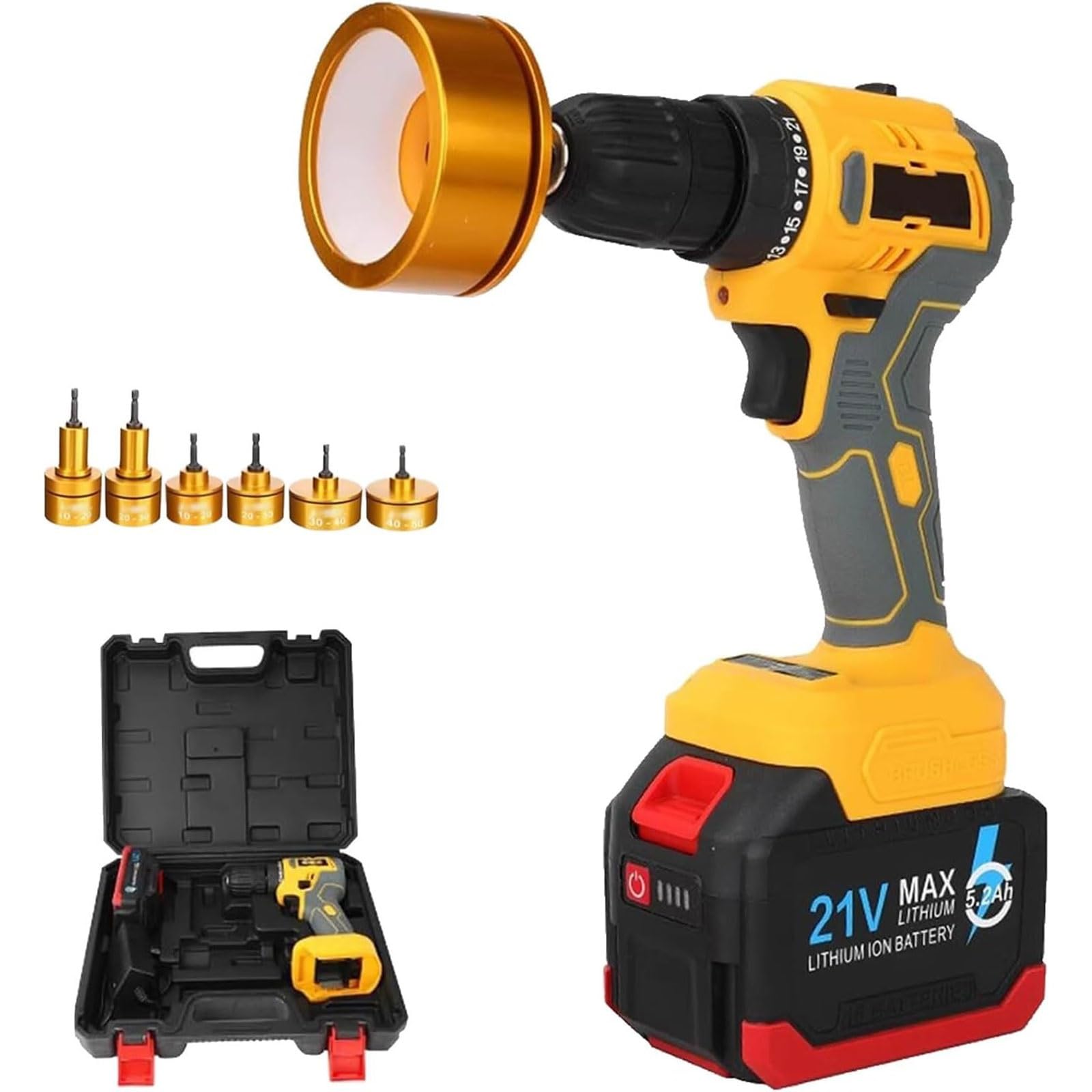 Tappatrice elettrica per bottiglie, tappatrice a vite manuale senza fili con 6 teste, velocità 350-1350 giri/min, batteria 4000 mAh, regolazione a 21 marce per tappi da 10-50 mm