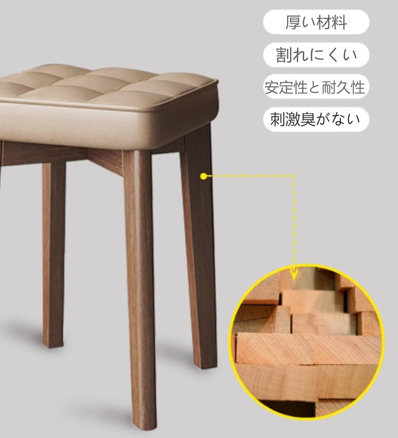 多用途木製重ねスツール（正方形クッション付き｜玄関/キッチン/ダイニング/リビング対応｜コンパクト収納） (ベージュ,A) [並行輸