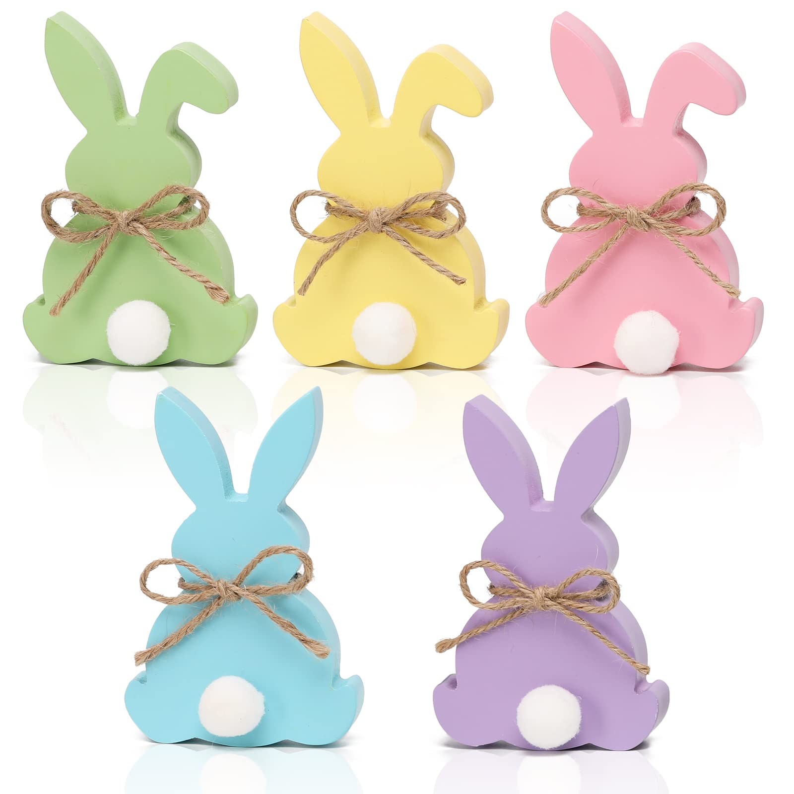 5 letreros de madera de conejo de Pascua para decoración de mesa de Pascua con forma de conejo
