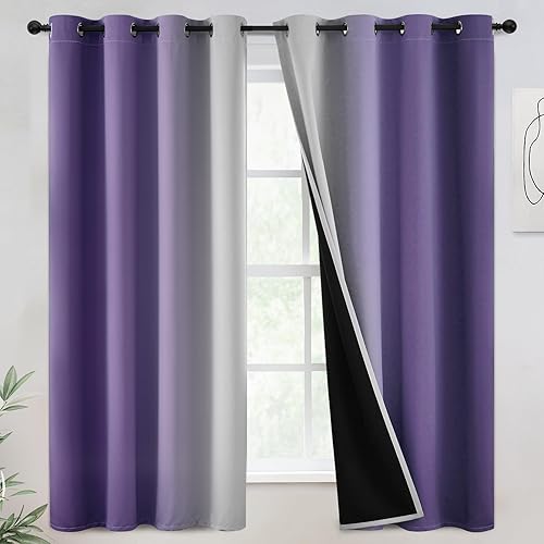 Miniatura 16 de COSVIYA Juego de 2 paneles de cortinas 100% opacas de 84 pulgadas de largo, color verde degradado, oscurecimiento de la habitación, con ojales, con