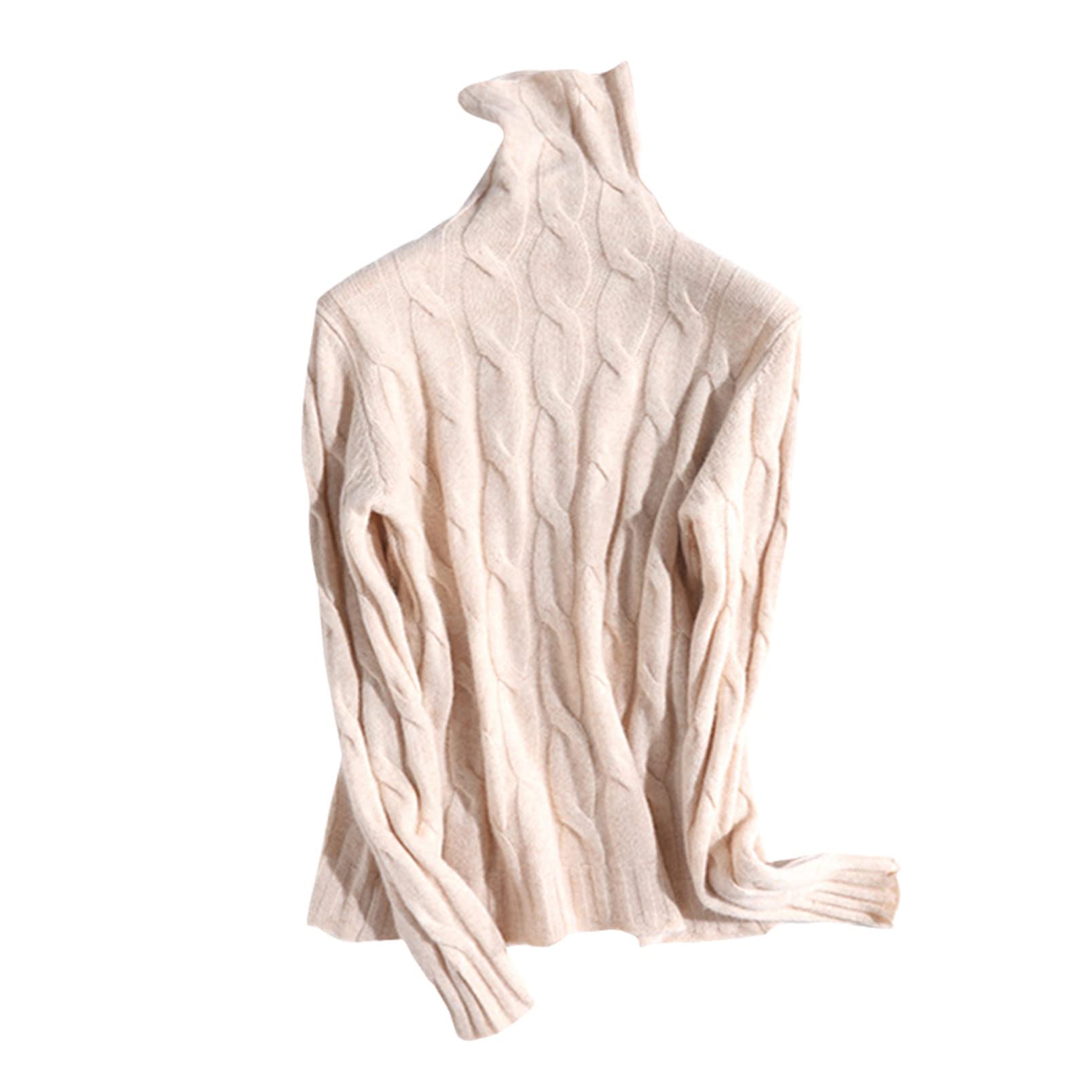 Damen Pullover Strickpullover Mode Rollkragen Warm Weiblich 100% Wolle Kaschmir Pullover, beige, XL