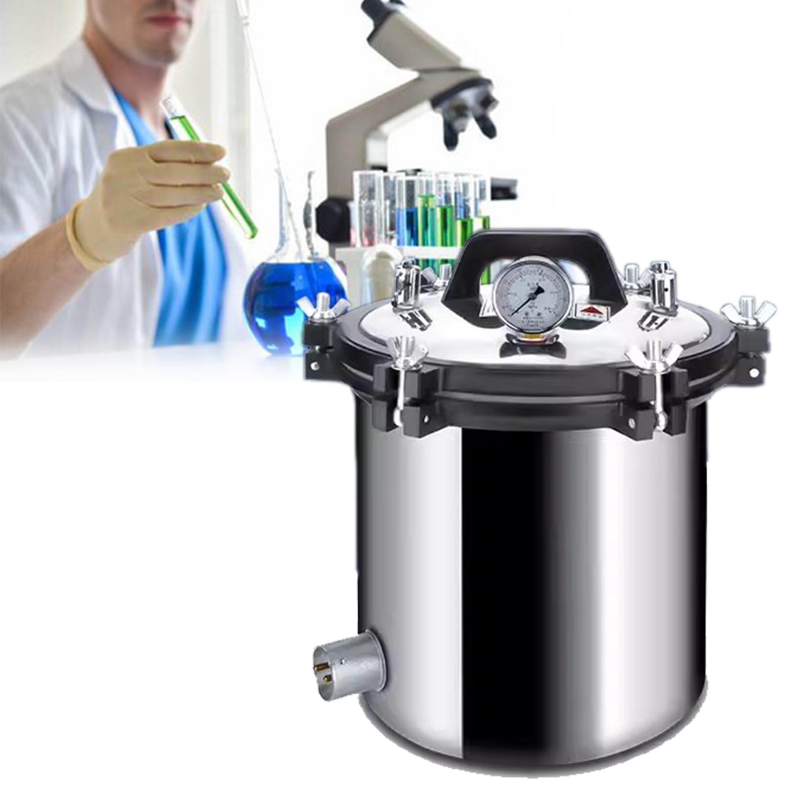 Autoclave Vapor Esterilizador con Válvula De Desinflado Y Válvula De Seguridad, Equipo Portátil De Esterilizador De Vapor De Alta Presión para Laboratorios Y Universidades, 8/12/18/24L