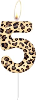 Number 5 Leopard Print Candles - Cheetah & Safari Animal Birthday Party Decorations