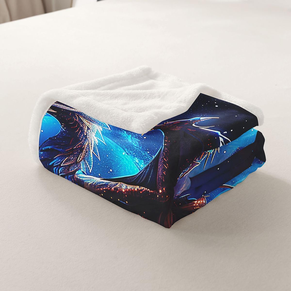 Erosebridal Blue Lightning Dragon Throw Magical Animal Fleece Blanket for Teens 90x90 Sherpa Blanket with Starry Sky Nebula Pattern