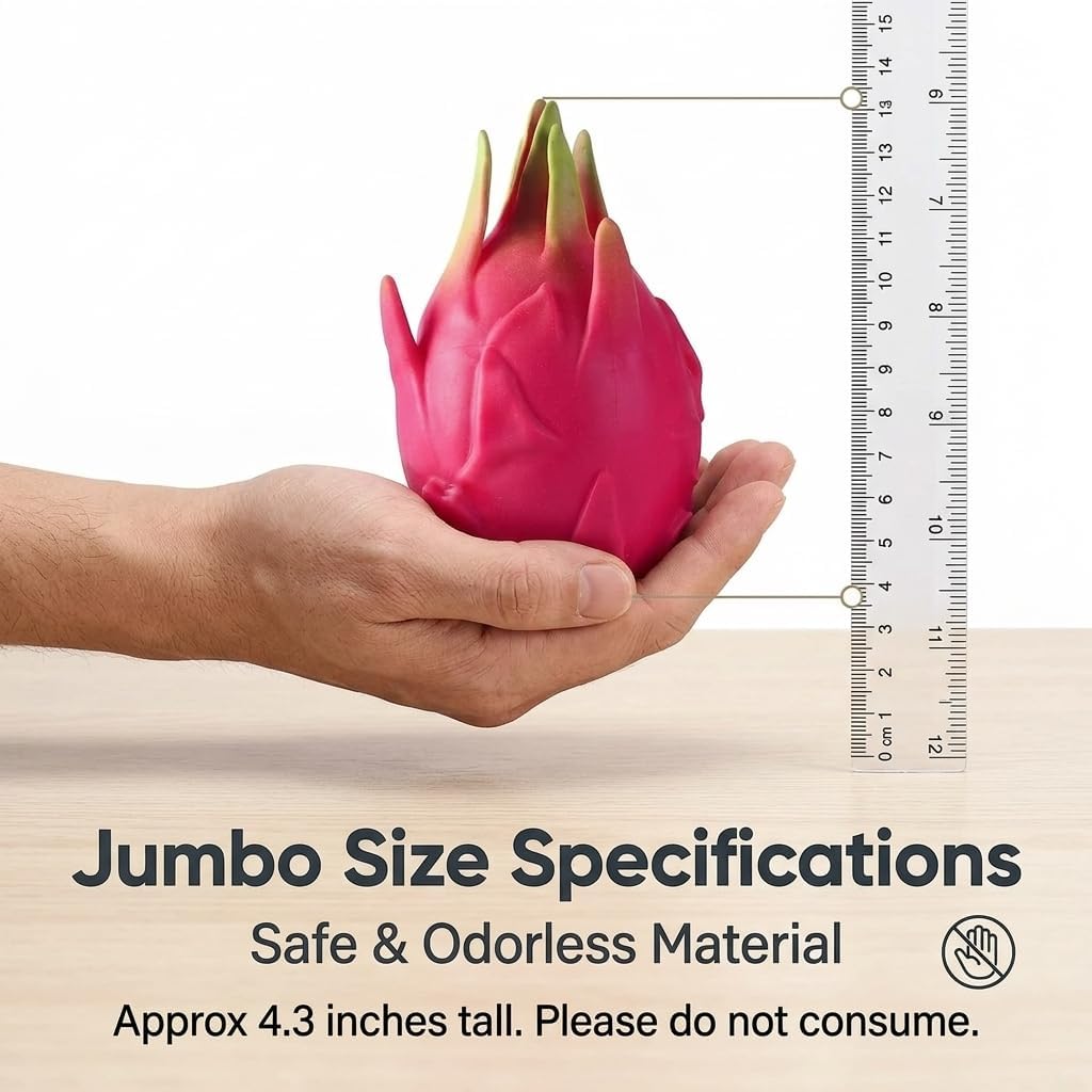 Dragon Fruit Squishy Toy, Jumbo Dragonfruit Squishy Giant Slow Rising Stress Relief Fidget, Realistic Fruit Stress Ball Squeeze Toy, Easter Basket Stuffer Gifts for Adults(1pc)