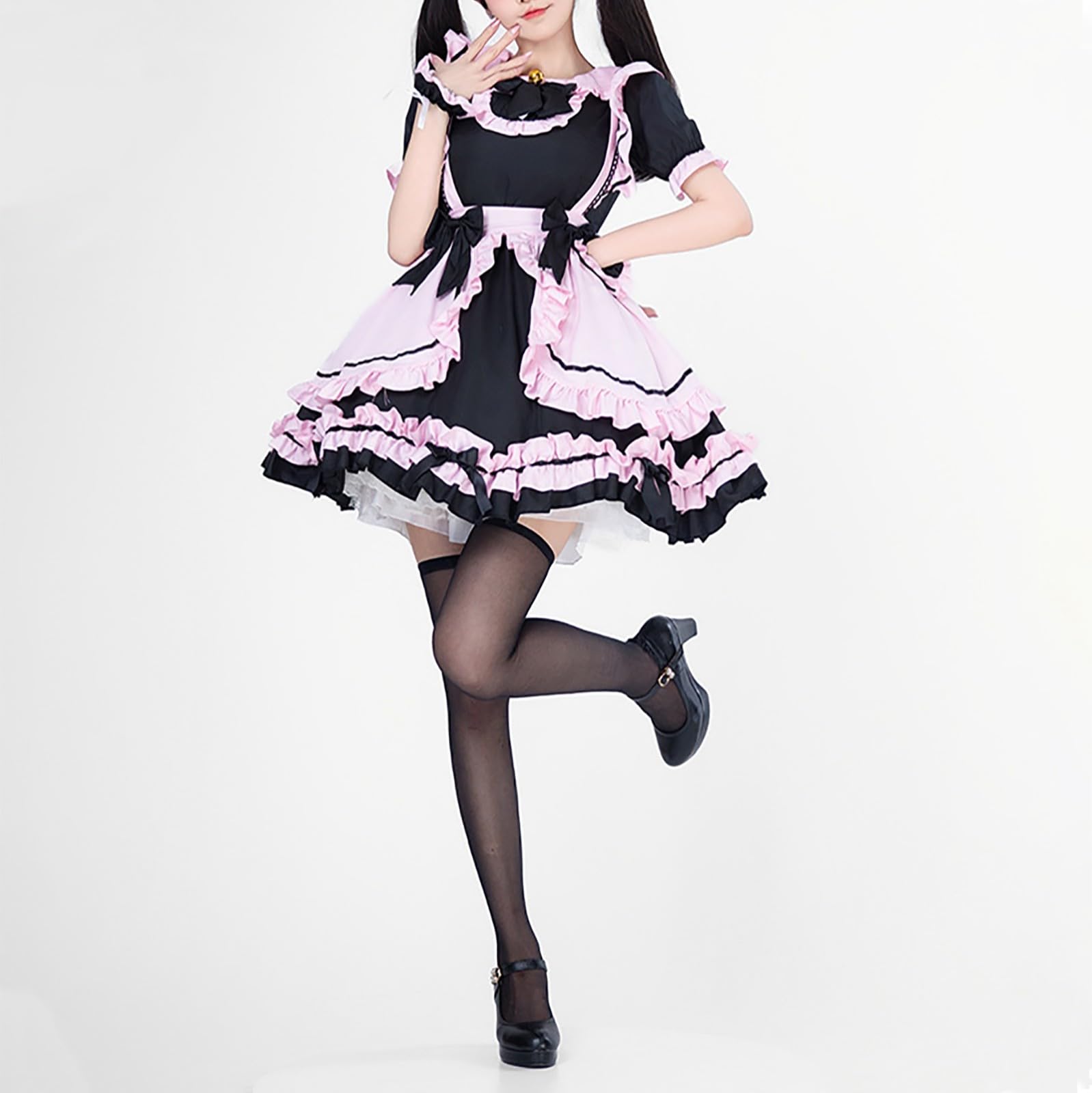Karneval Kostüm Damen Dienstmädchen Cosplay Halloween Party Klassische Schürze Kleid Maid Dress Anime Outfit Verkleiden Kleider Schick Mädchen Uniform Pleated Hemdblusenkleid