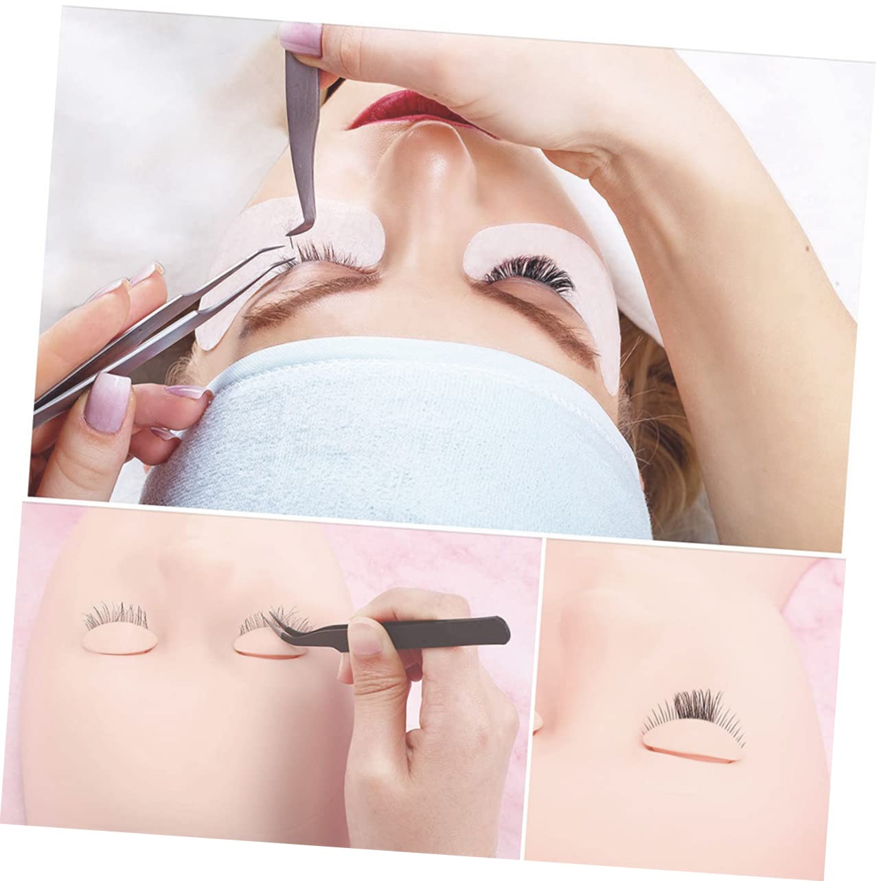 DOITOOL Modellkopf Für Wimpernverlängerung Trainingskopf Für Kosmetikübungen Ausstellungskopf in Rosa Wiederverwendbar Für Anfänger Und Profis