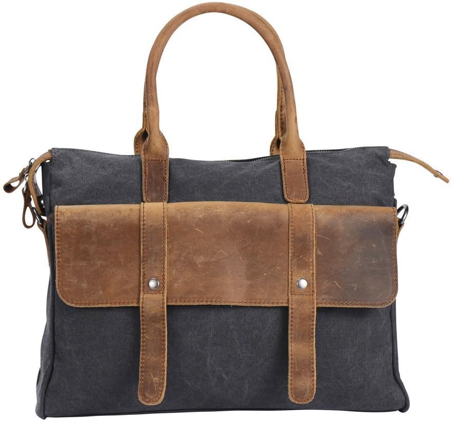 Vintage Laptop Messenger Bag Briefcase Canvas Leather Crossbody Shoulder Bag - Black 17