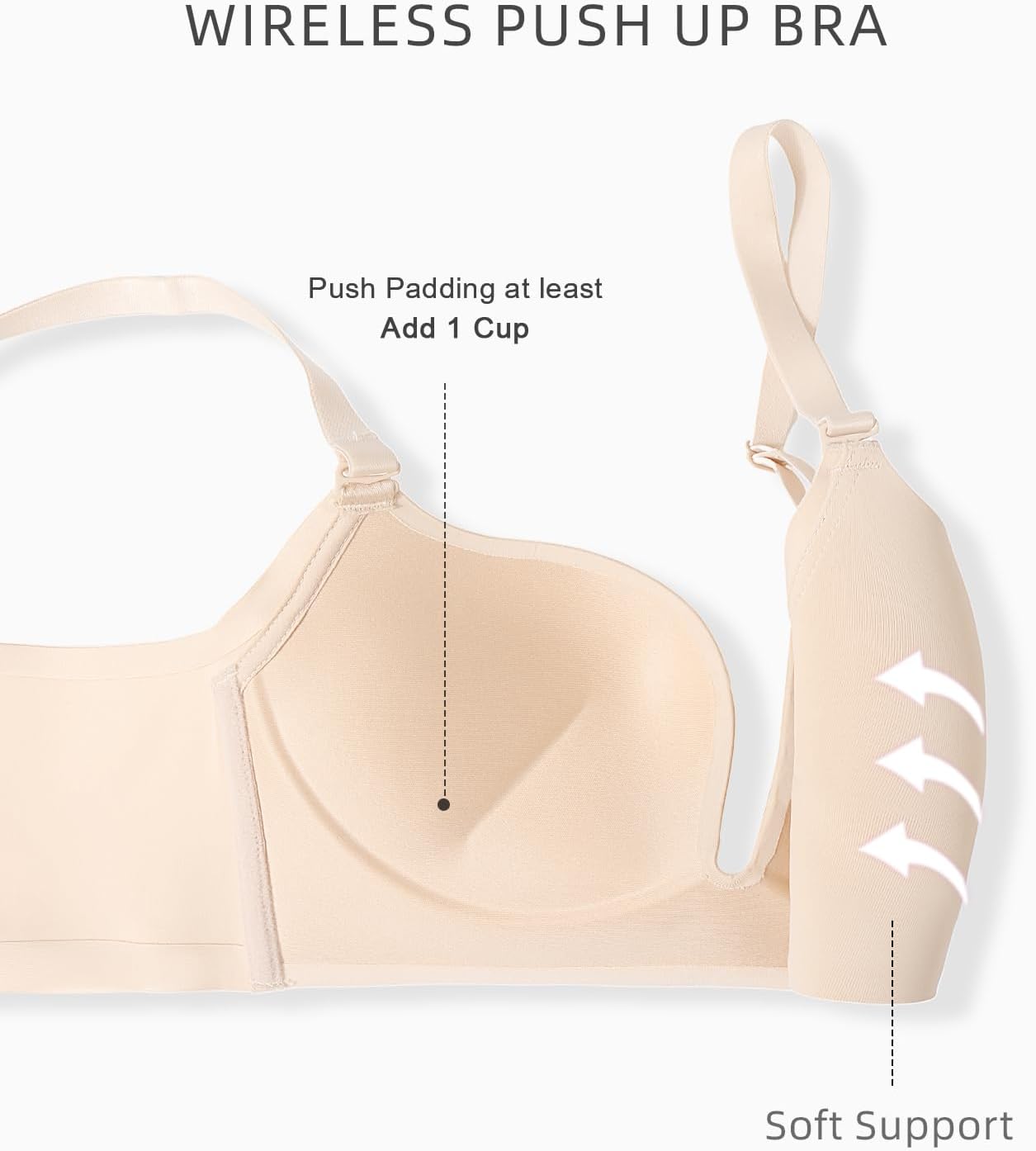 Upushall Push Up Bras for Women Wireless Plunge T Shirt Seamless Padded Supportive Everyday Bra Add Cup Size 32AA-40AA