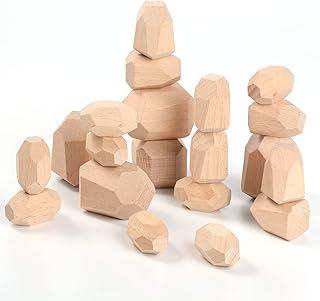 CACAZI Wooden Balancing Stones, 20 Pcs Wooden Stacking Rocks Irregular, Paint-Free Wooden Building Rocks Preschool Educational Toys, Novel Building Blocks for Toddles Stacking Game Fun Painting