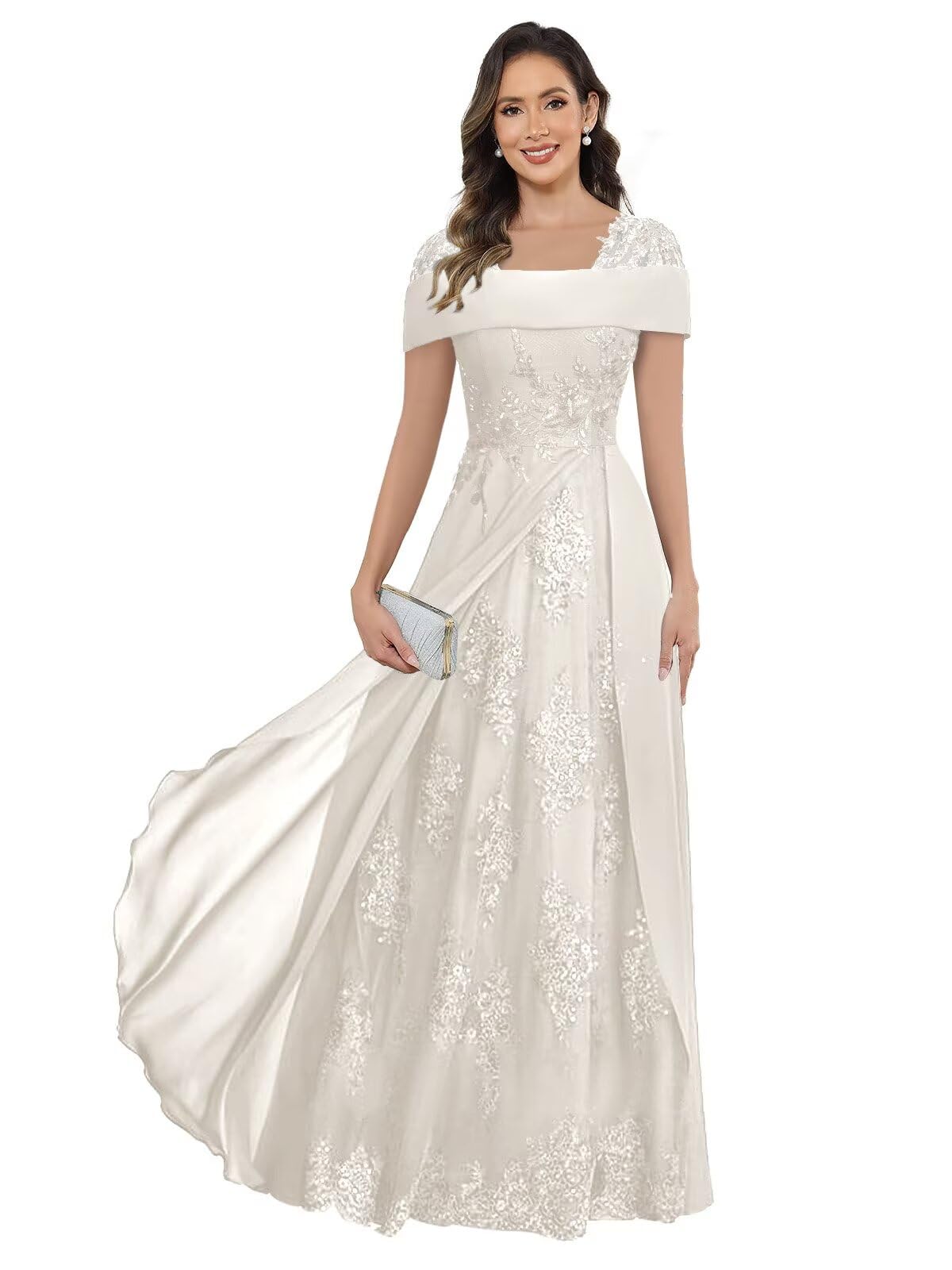 Lace Applique Mother of The Bride Dresses Sequin A Line Wedding Guest Dress