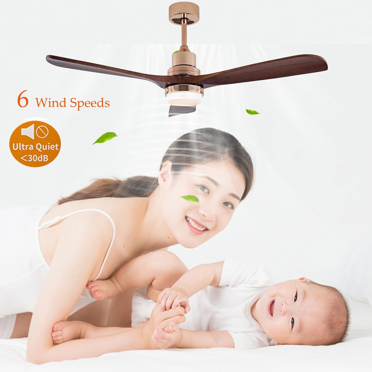 48" Fan Light- 3 Color Temperature Adjustable, 6 Speed Settings, Remote Control, 2200 Lumens, Quiet Ceiling Fan with LED Light for Kitchen Bedroom Dining Room Patio (Brown)