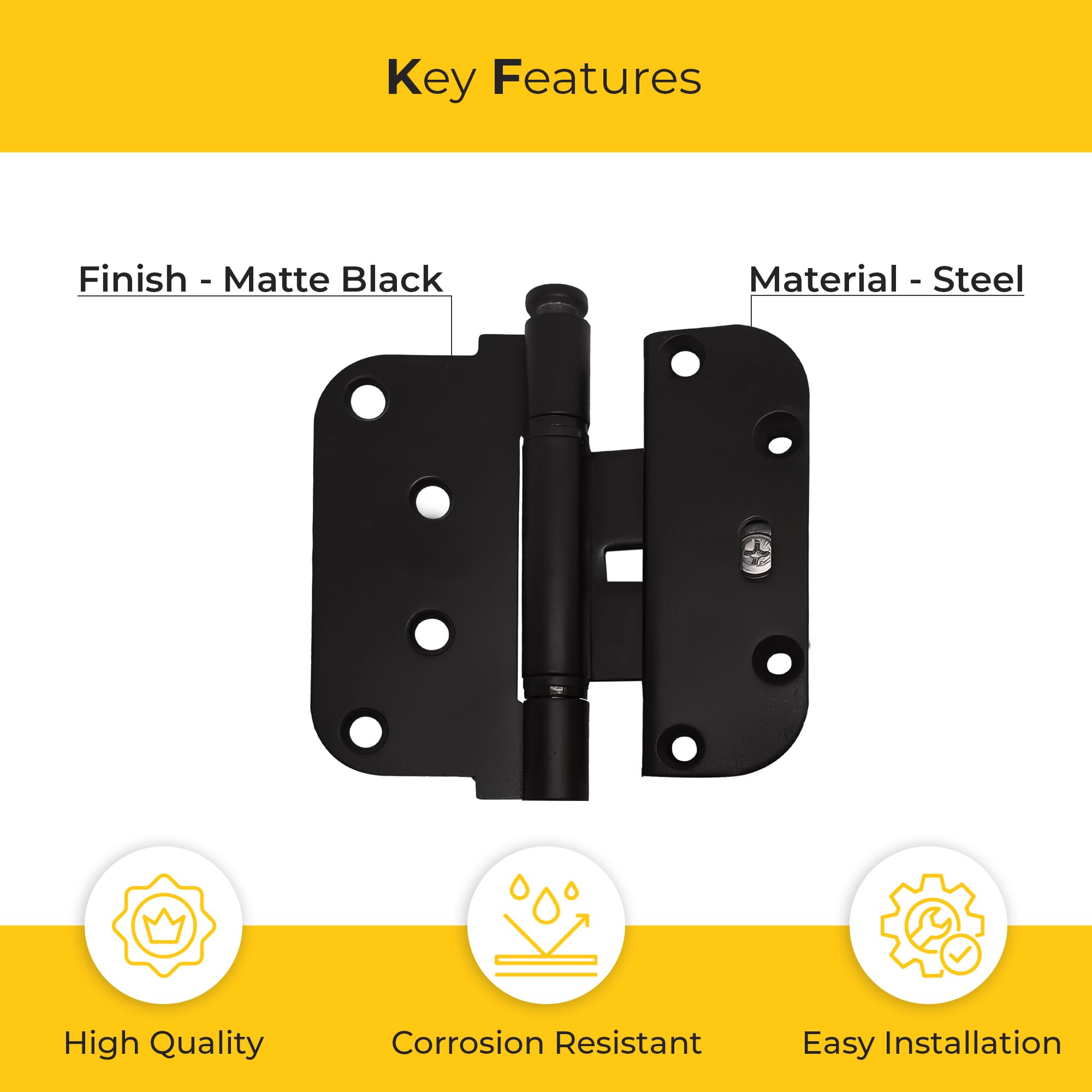Brixwell 2D Adjustable Steel Guide Hinge Matte Black Finish, 4