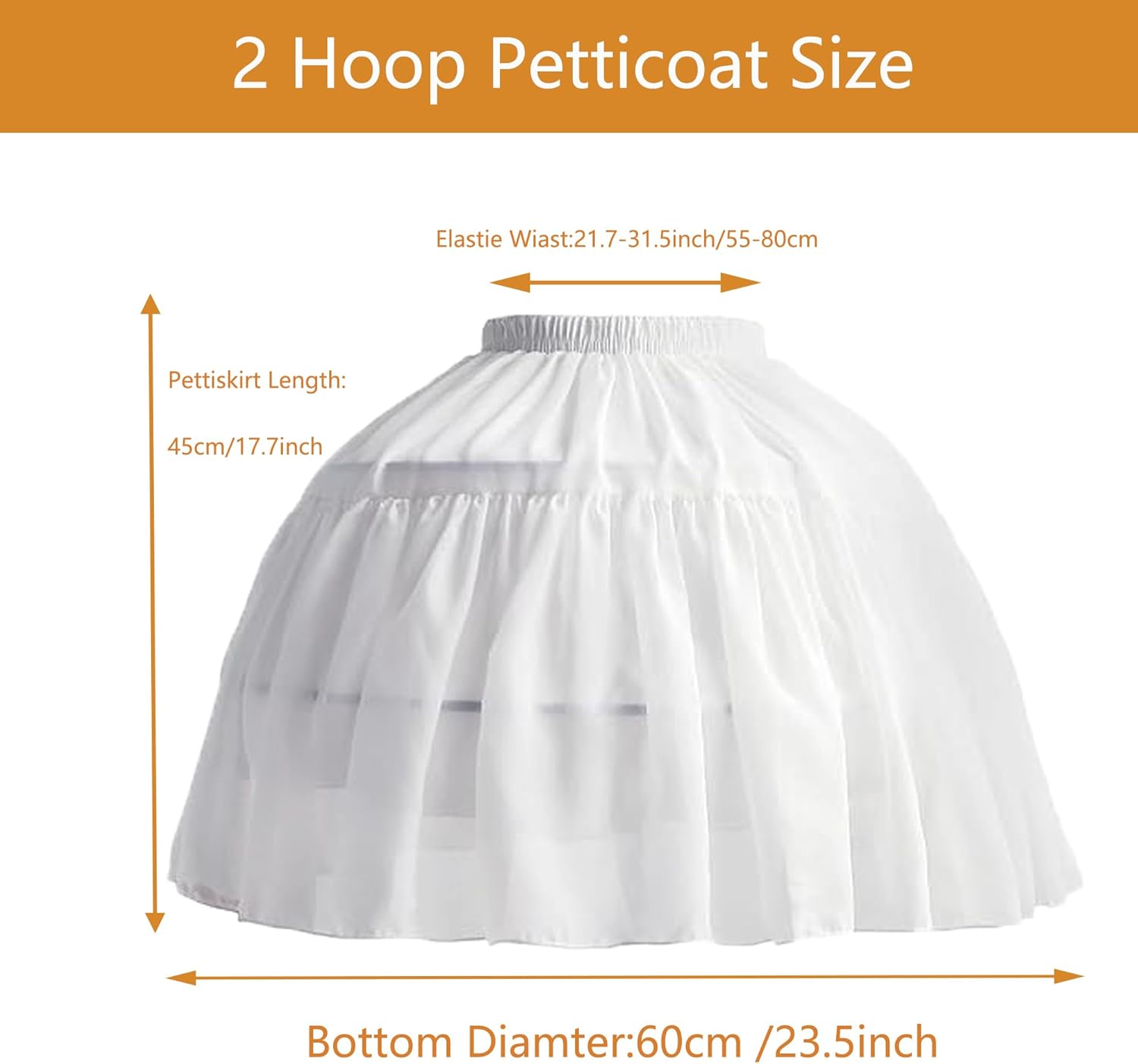Lolita 2-Hoop Crinoline Petticoat Women’s Crionline Waist 21.7-31.5in, Short Underskirt for Cosplay & Ball Gowns White - Image 2
