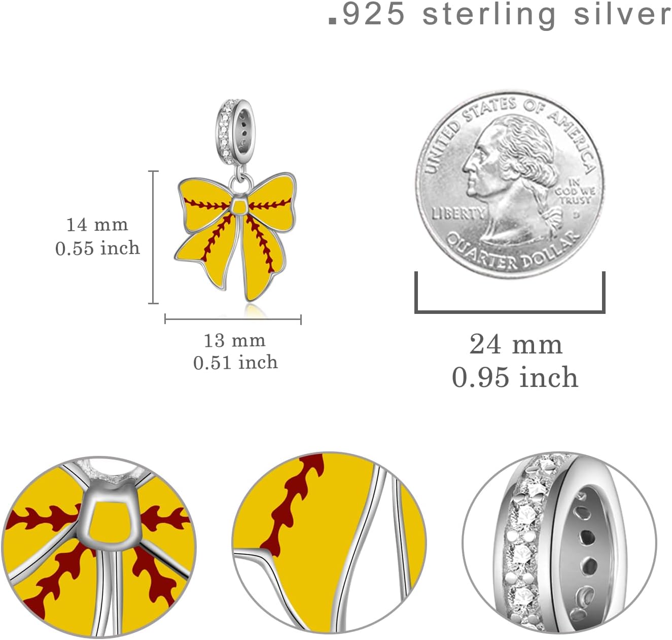 Sports Bow Charm 925 Sterling Silver Sports Theme Charm Jewelry Gifts for Women