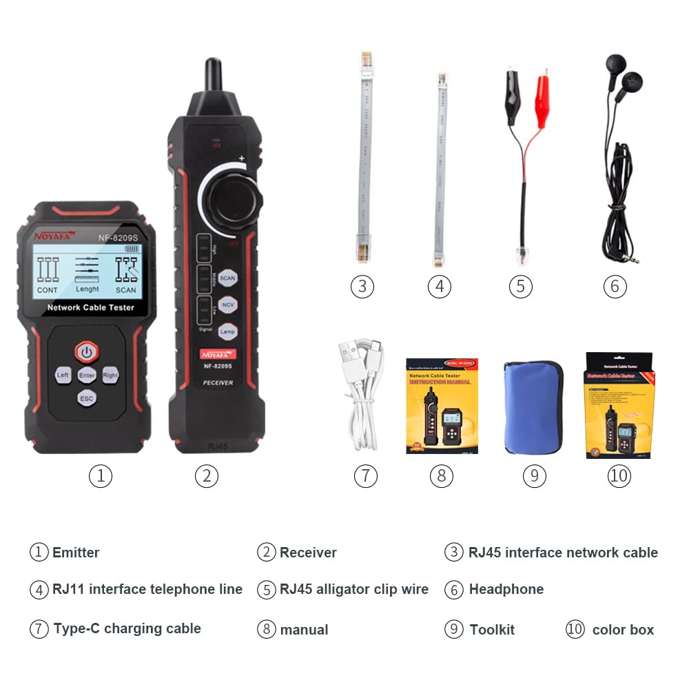 Netzwerktester NOYAFA NF-8209S LCD Netzwerkkabeltester Wire Tracker PoE Stromlängenkabel RJ45 Kabeltester Multifunktionswerkzeug