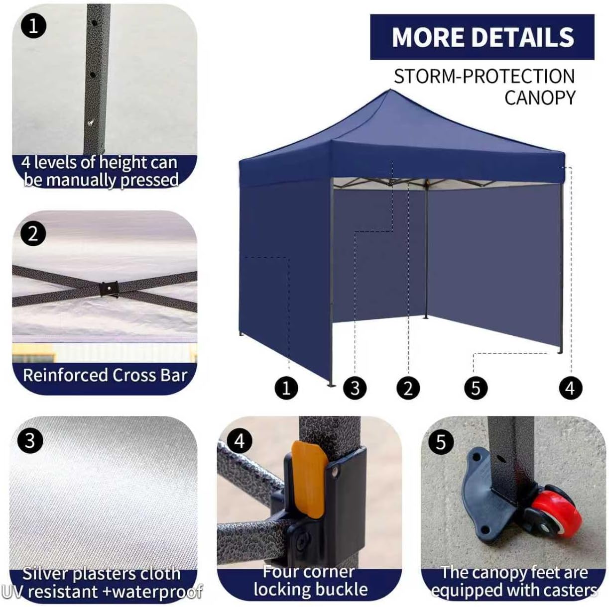 10x10 Pop up Canopy Tent with Sidewalls,Heavy Duty Waterproof Sun Shade Canopy Easy up Canopy with Wheel Bag Commercial Gazebo Tent for Outdoors Parties Vendors Camping Beach (Navy Blue)
