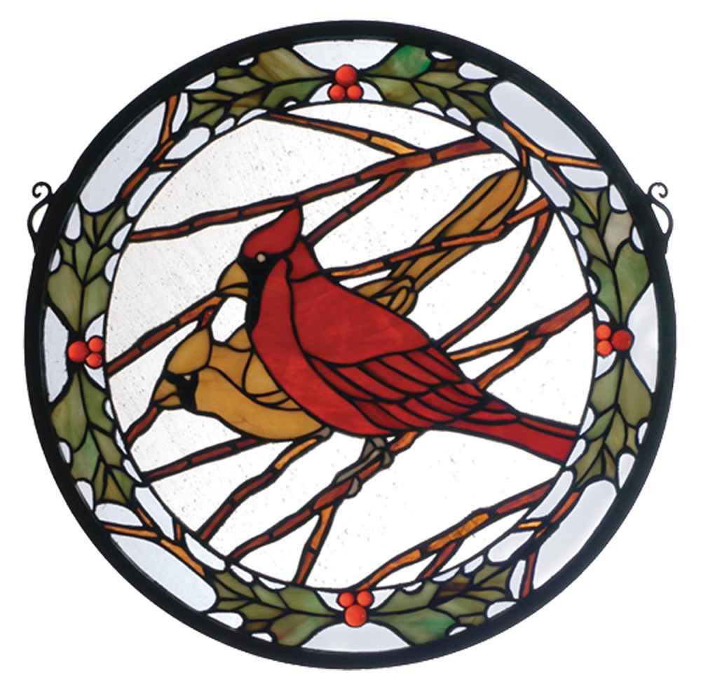 Meyda 15 Inch Round Cardinals & Holly Window Windows
