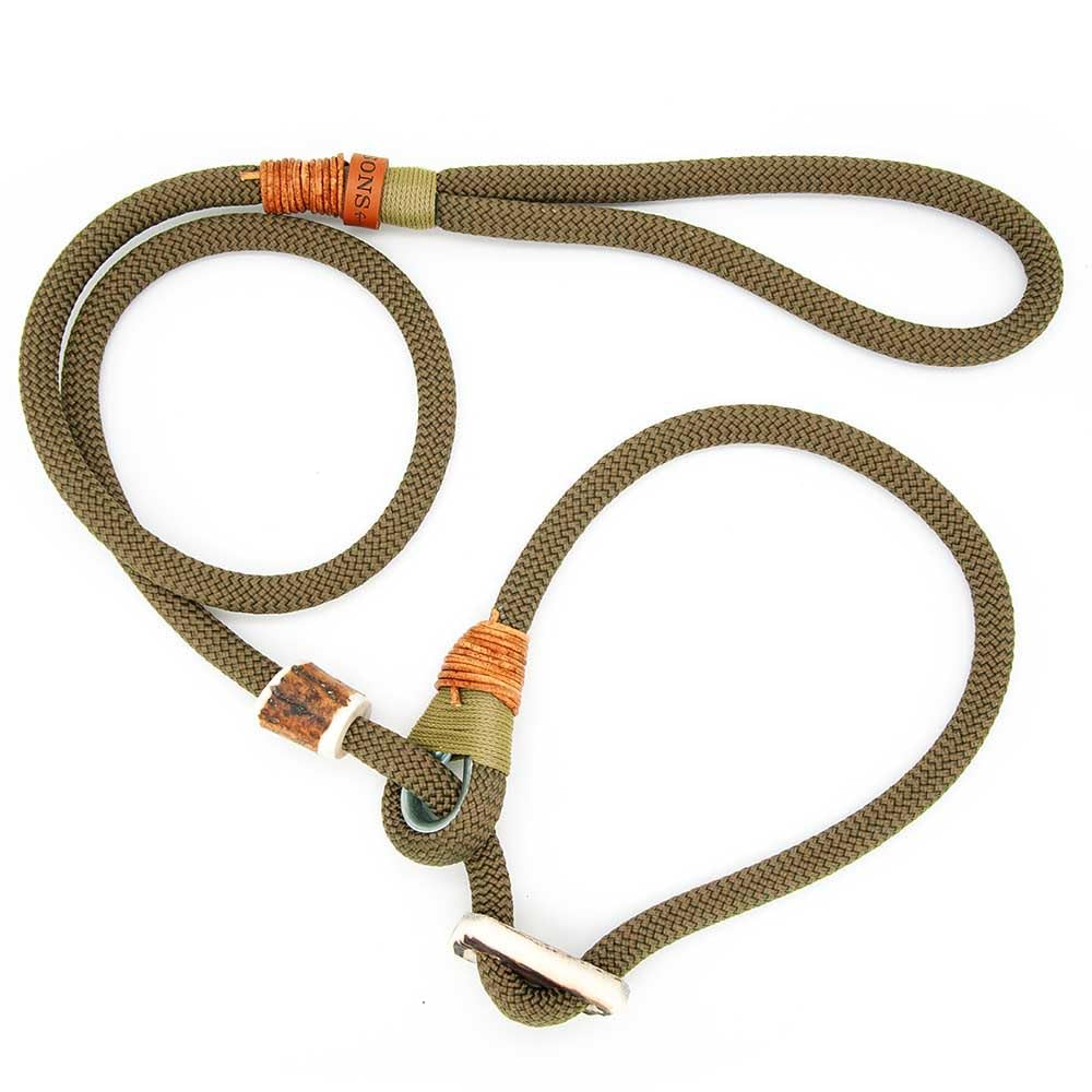 Retriever-Leine/Moxonleine Elegant-Style | handgefertigte Hundeleine aus Tau mit Halsbandfunktion & Horn-Stopper | 10mm – kraftvoll, stilvoll & komfortabel | Training, Alltag & Spaziergang