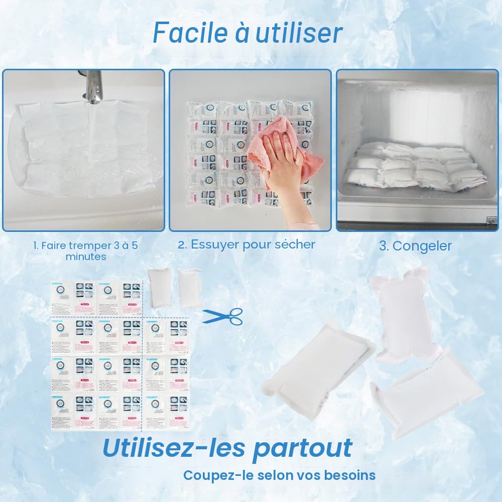 Packs de glace froide pour l'expédition d'aliments surgelés, feuilles de glace froide flexibles pour glacières, packs de glace de congélation longue durée 14'' X 13'' 144 cellules