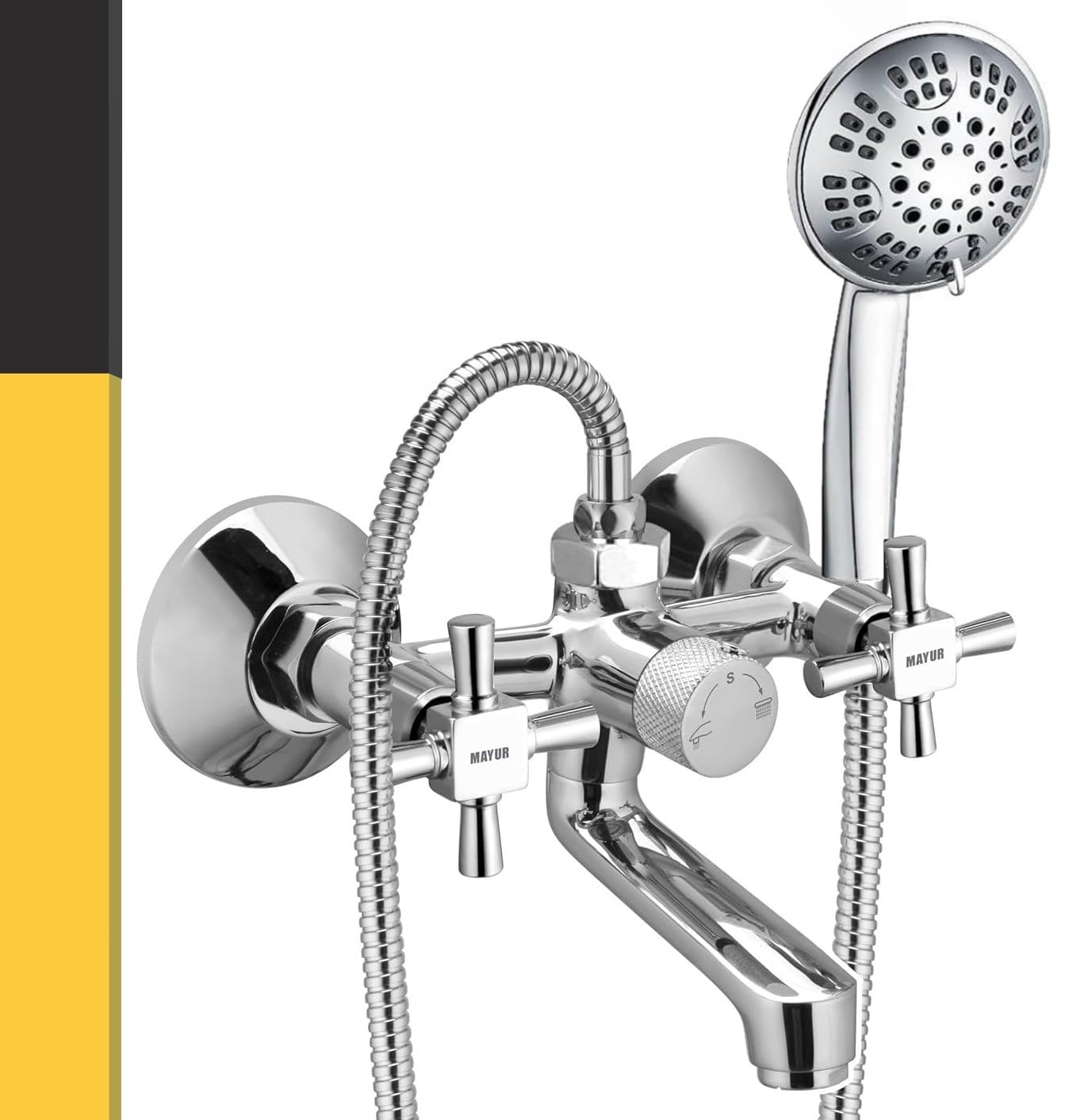 MAYUR ÖCICH Brass Wall Mixer Tap for Bathroom with 5 Function Hand Shower, 1 Mtr Tube Hose and Hook (Chrome Finish) for Hot and Cold Water (MAESTRO) (B0CZJS67MH) Amazon Price History, Amazon Price Tracker