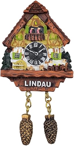 Lindau Baviera Alemania - Reloj de cuco para nevera, imán 3D, recuerdo de viaje, decoración de nevera, calcomanía magnética, colección de