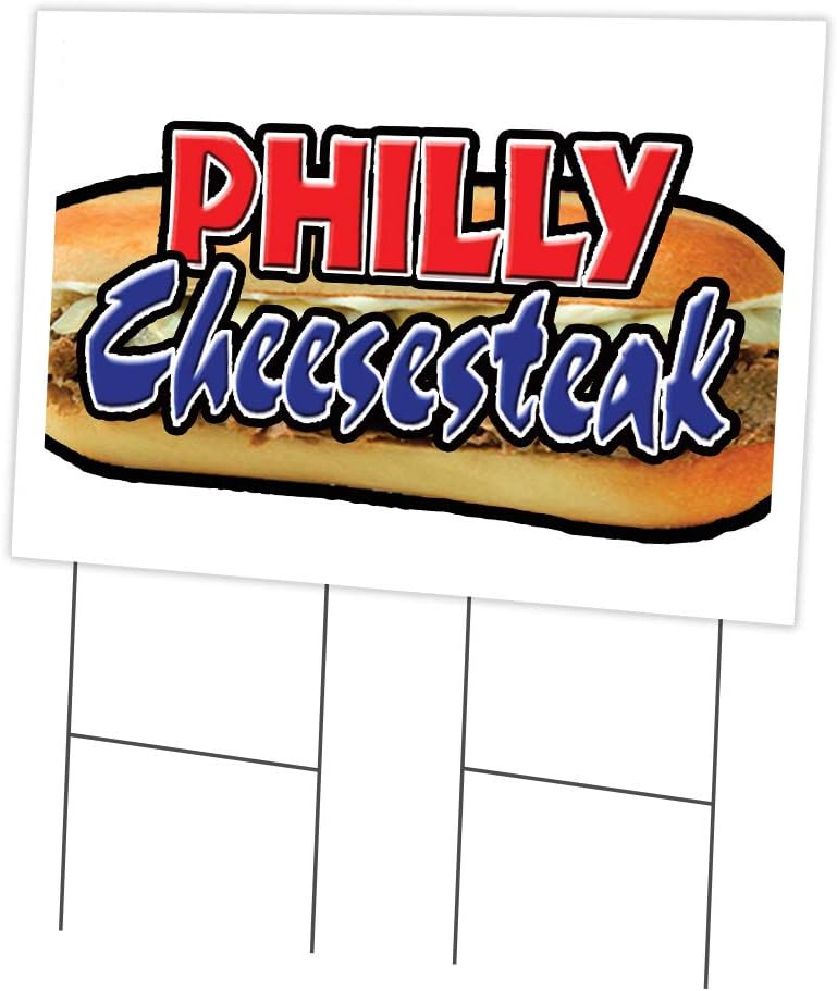 PHILLY CHEESESTEAK 18"x24" Yard Sign & Stake outdoor plastic window | Advertise Your Business | Stake Included Image On Front Only | Made in The USA