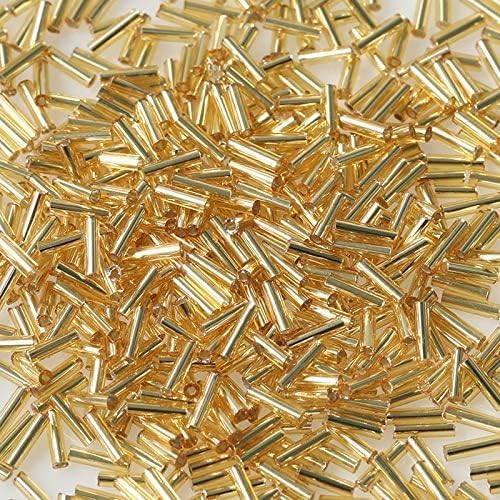 Bala&Fillic Glass Bugle Seed Beads About 3300pcs/110g in Box Size 6x2mm Gold Silver Lined Tube Glass Beads for Jewelry Making (Gold Sliver Lined) - Image 2