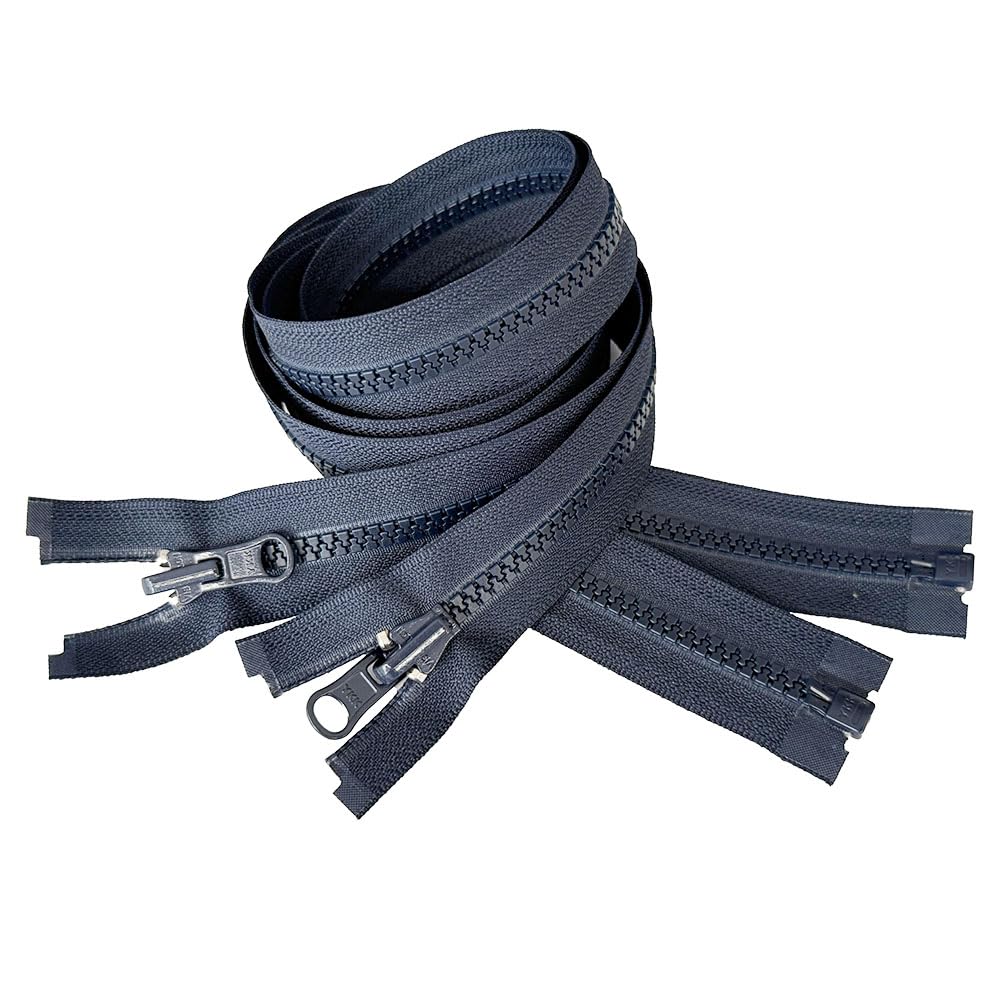 2pcs YKK #5 Molded Plastic Reversible Slider Inside/Outside Medium Weight Sport Jacket Zipper Separating Tape, Pull Color Navy Choose Length Made in