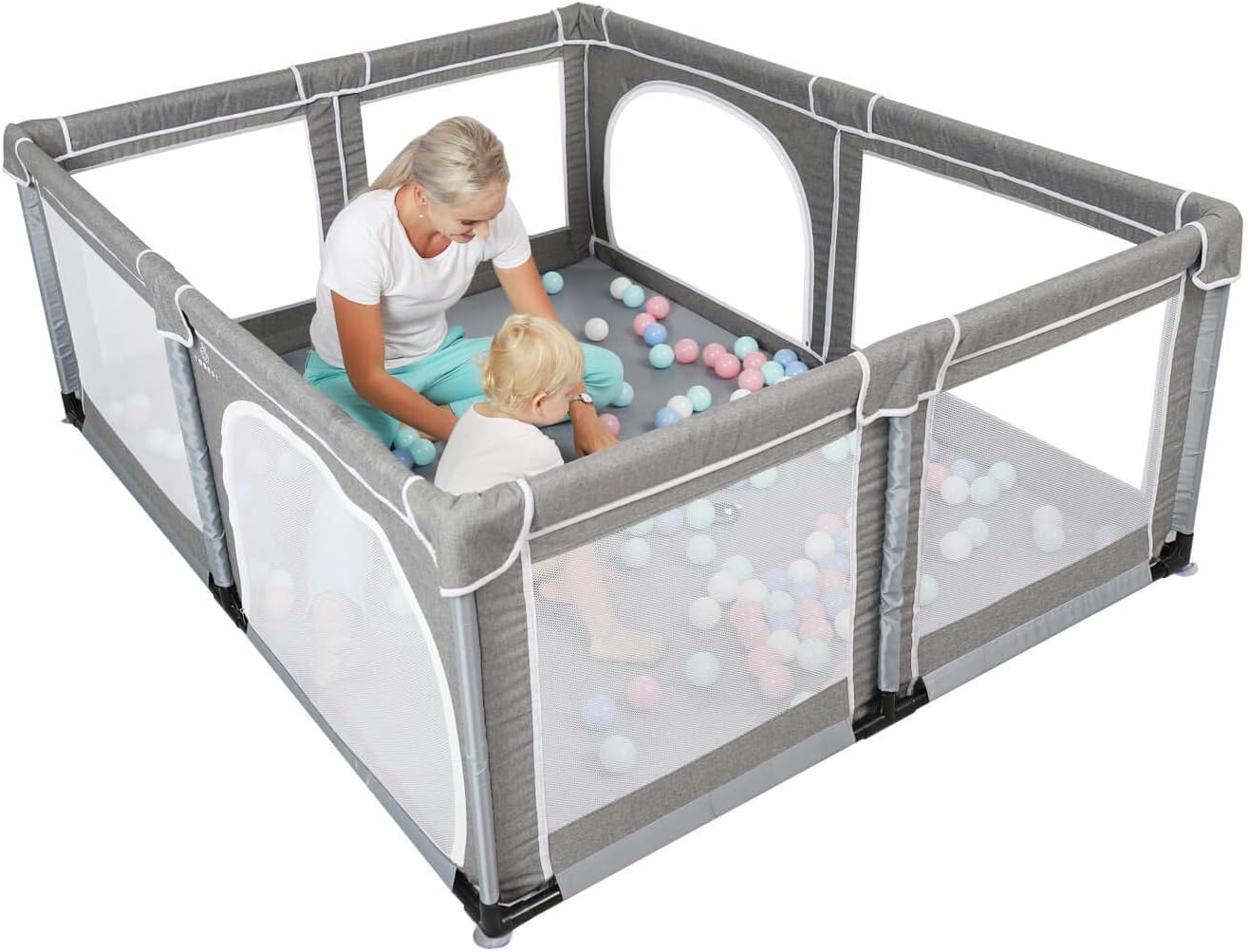 YOBEST Baby Playpen, Extra Large Play Pens for Toddlers, Babys Fence Play Area, Indoor & Outdoor Playard for Babies Kids Activity Center with Gate, Sturdy Safety Play Yard with Soft Breathable Mesh