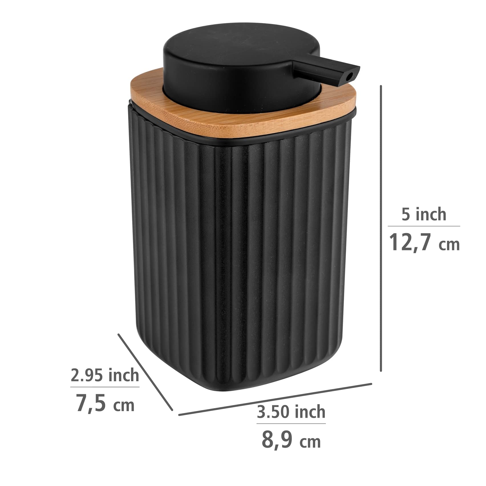 WENKO Rotello dozownik mydła do wielokrotnego napełniania, 250 ml mydła w płynie, wykonany z wysokiej jakości tworzywa sztucznego z bambusowymi detalami, nadaje się również do mycia naczyń, 8,9 x 12,7