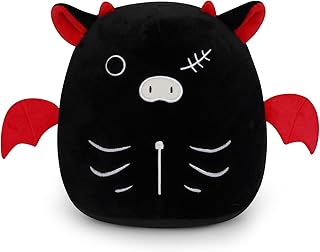 Halloween Scary Plush Cow Stuffed Animal Toy, 8Inch Cute Black Cow Plushie Pillow, Kawaii Bat Plush Bat Cow Stuffed Doll for Kids