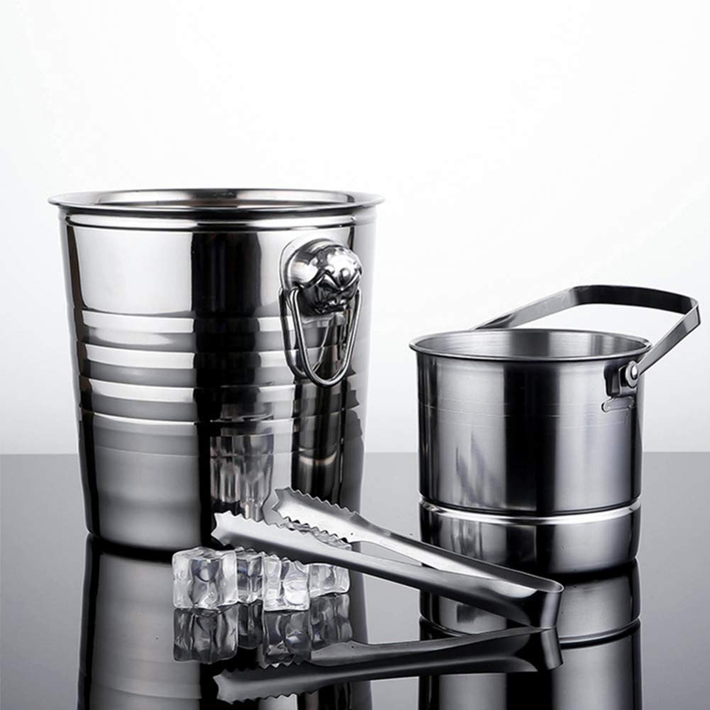 Cubo de Hielo de Acero Inoxidable, Cubo de Vino Aislado con Pinzas para Hielo, Enfriador portátil de Vino y champán, contenedor de Cubitos de Hielo para Bar de Fiestas.