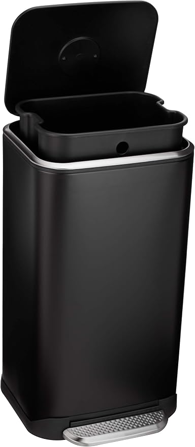 Caneca de basura metálica rectangular con pedal y tapa suave 32L miniatura 6