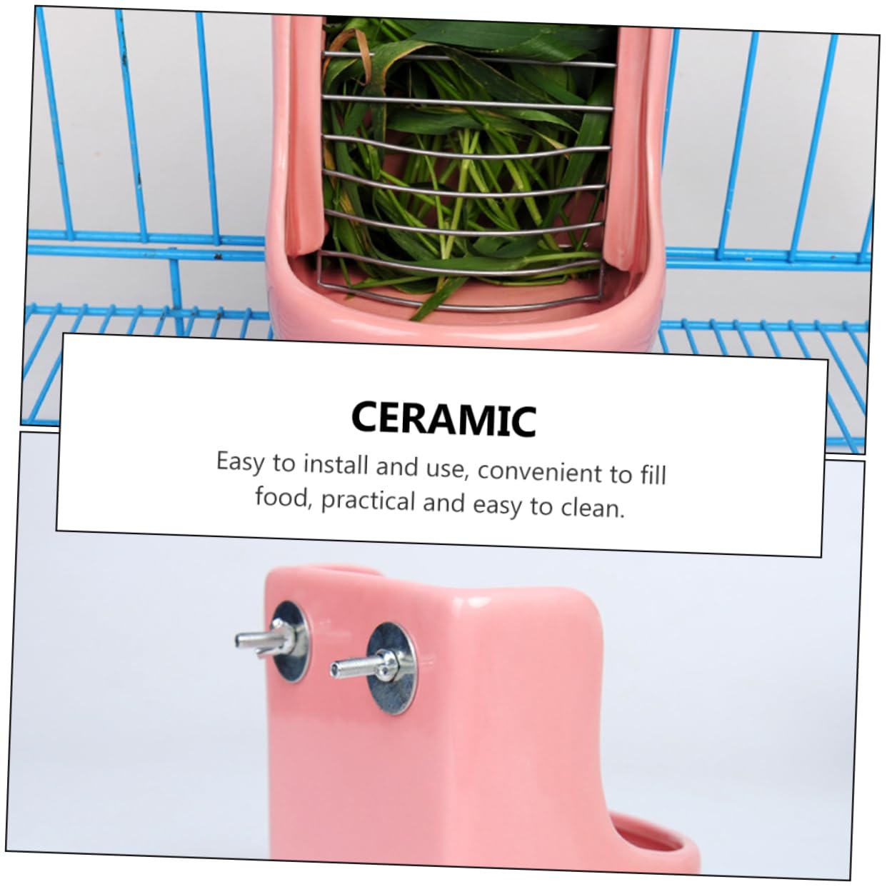 GALPADA 1pièce Râtelier à Herbe Céramique pour Rongeurs Bol De Nourriture pour Chinchilla Et Lapin Fixation Rose