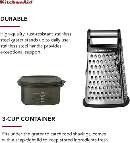Miniatura 4 de KitchenAid Gourmet - Rallador de caja de acero inoxidable de 4 lados con contenedor de almacenamiento desmontable, 10 pulgadas de alto, negro y